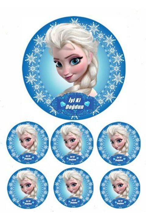 Alaçatı Kurabiyecisi Yenilebilir Pasta Resmi Pirinç Kağıdından 6 8 10 Kişilik Pastaya Uygun 16 cm Elsa Model 1