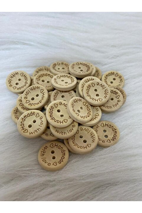 Genel Markalar 20 Adet Handmade Yazılı 20mm Yuvarlak Ahşap Düğme BYBX