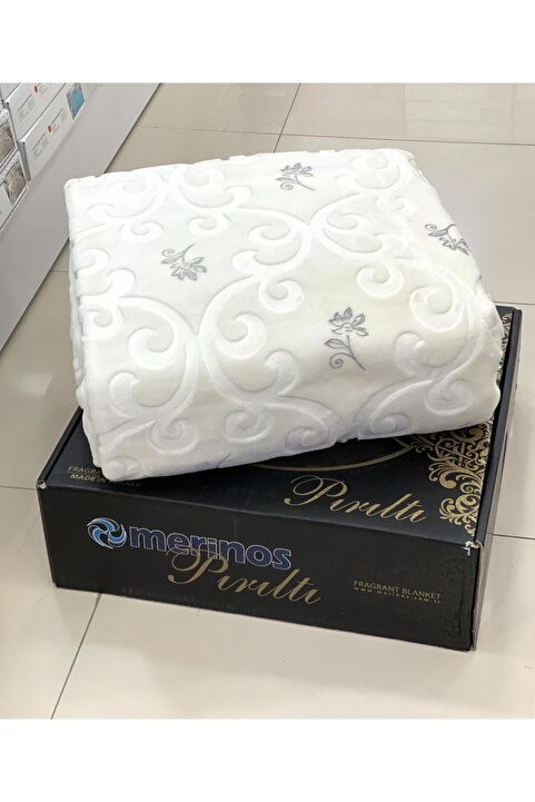 Merinos Pırıltı Çift Kişilik Battaniye - Kemik Silver
