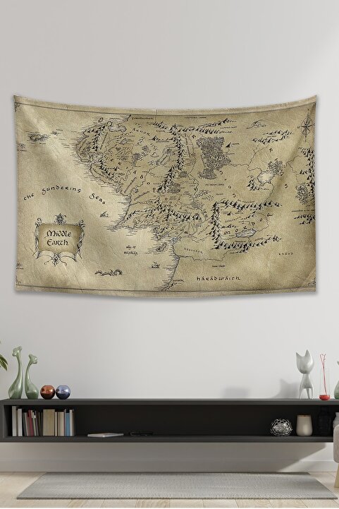 Vagonik Yüzüklerin Efendisi Orta Dünya Haritası Duvar Örtüsü Halısı 140 X 100 Cm-70x100 Cm