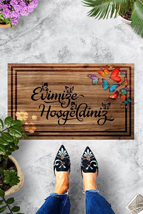 Evsebu Pienso Home Evimize Hoşgeldiniz Tahta Desenli Kapı Önü Paspası