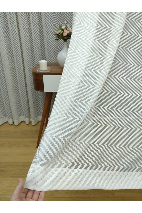 Esse Home Geometrik Desenli Tül Perde Etek Katlamalı, 300x260, Sık Pile, 1/3