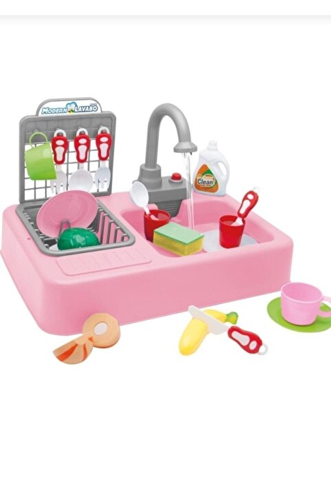 Kayyum Oyuncak Oyuncak Modern Mutfak Lavabo Oyuncağı Pembe Rengi