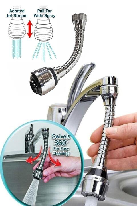 MOONSHOP Plastik Hortumlu Esnek Ayarlanabilir Musluk Başlığı 2 Aşamalı