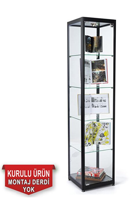 Nurline Camlı Vitrin - Camlı Dolap - Camlı Koleksiyon Vitrini - Cam Raf - Kurulu Ürün 175x30x30