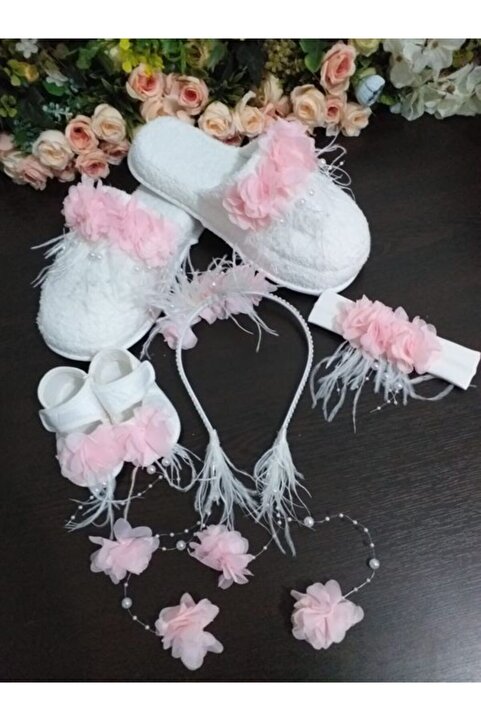 SÜSLÜTASARIM Lohusa Terlik Ve Taç Bebek Patik Ve Bandana Seti – Lohusa Seti – Lohusa Seti – Lohusa Seti