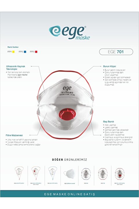 EGE MASKE Ege Ffp3 701 Nr N99 Ventilli Katlanır Maske 30'lu Paket