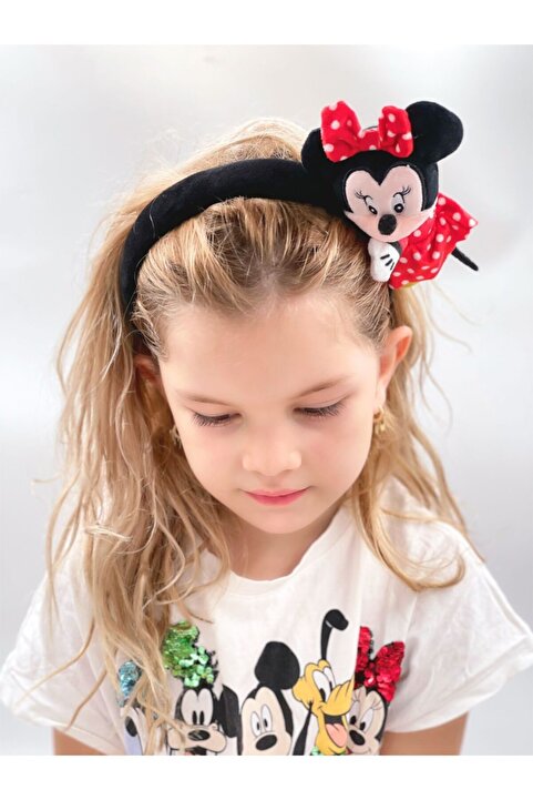 QUEEN AKSESUAR Sevimli Disney Minnie Mouse Peluş Oyuncaklı Yetişkin Çocuk Tacı Kadife Pofuduk 3d Taç