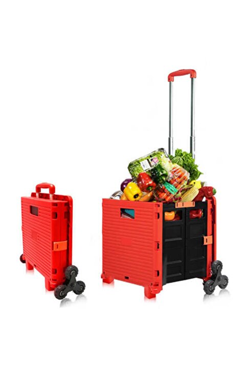 DEKO TURKEY 6 Tekerlekli Merdiven Çıkabilen Katlanır Portatif Koli Yük Paket Taşıma El Pazar Arabası 100kg