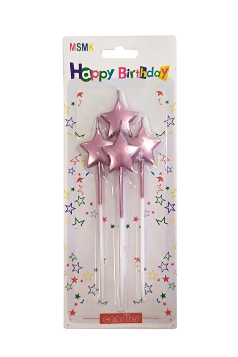 BEST PARTİ DOĞUM GÜNÜ PARTİ SÜSLERİ Çubuklu Pembe Yıldız Mum 4'lü