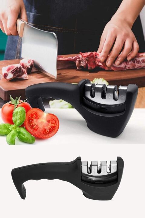 Kitchen Beauty Profesyonel Bıçak Bileme Aleti 3 Açılı Elmas El Bıçakları Bileme Aparatı Ergonomik Saplı