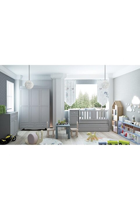 Babyhope Victory Bebek Odası Takımı Gri 870 -byy Beşik-3k Dolap-şifonyer