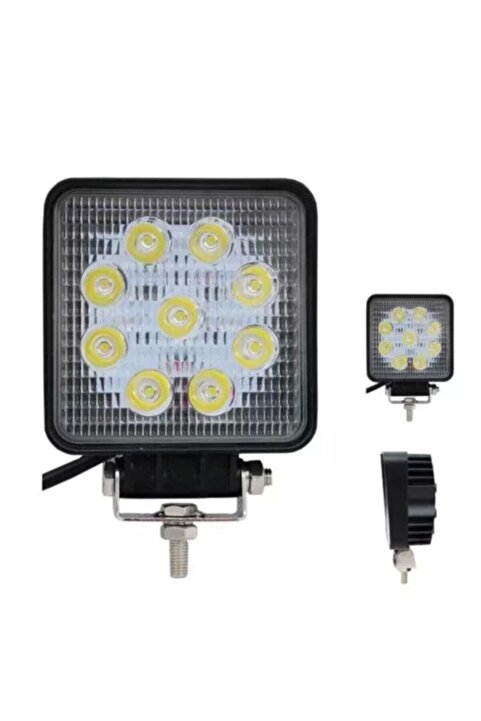 YTP Beyaz Traktör Arka Çalışma Lambası 9'lu Led Kare Tip 27 watt