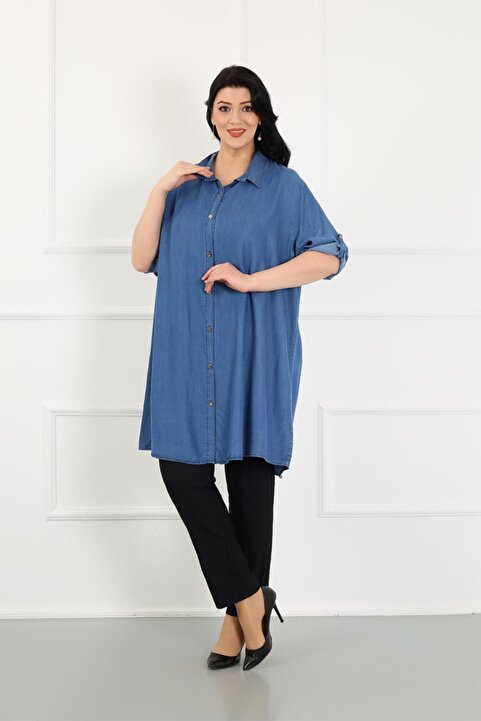 By Alba Collection Kadın Kot Kumaş Büyük Beden Tunik