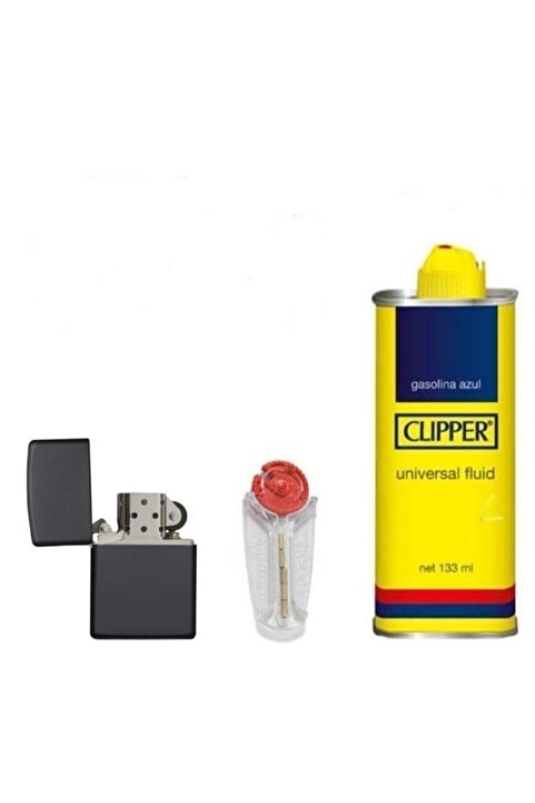 Zippo Siyah Çakmak Clipper Benzin 133 ml  5'li Taşı Set