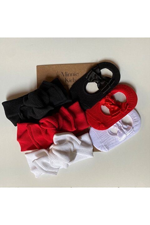 MinnieKids Kız Çocuk Bebek 3 Lü Ribana Bandana Ve Babet Seti