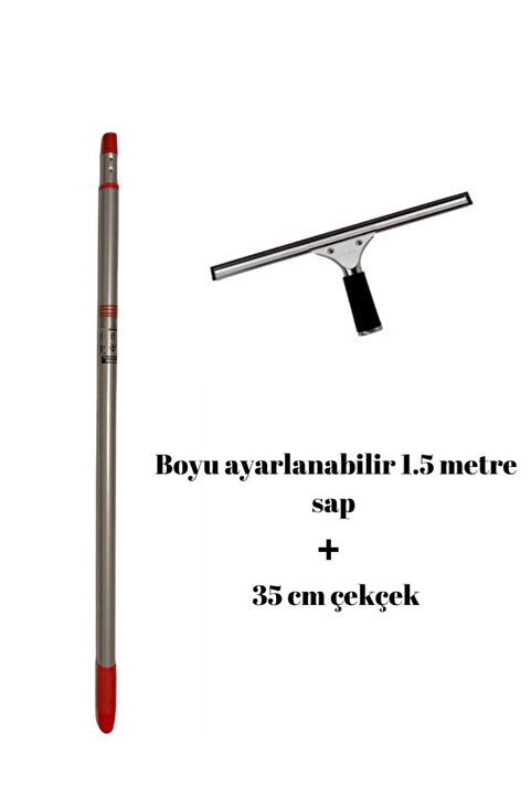 Oliva Nero Tüm Yüzeyler Için 150 Cm (1,5 METRE) Teleskopik Sap Sopa Ve 35 Cm Çekçek Cam Temizleme Aparatı Set