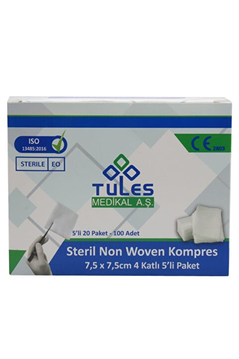 Tules Medikal Gaz Kompres Steril 4 Kat 7,5*7,5 (5'li*20) (100'lü Kutu) Non Woven