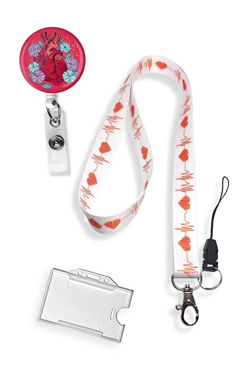StormiStoretr Ekg 3lü Anatomik Kalp Set Boyun Ipi Telefon Askısı Yoyo Anahtarlık Yaka Kartı