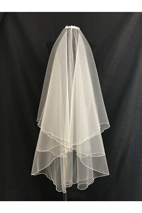 SCKN Aksesuar Kırık Beyaz Duvak 1,5 Metre 2 Kat Taraklı 1. Kalite Hayal Tül Volanlı Nikah Duvak