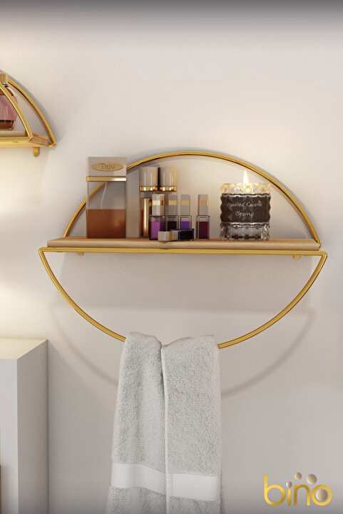Bino Duvar Rafı Dekoratif Mutfak Banyo Altın Elips Kitaplık