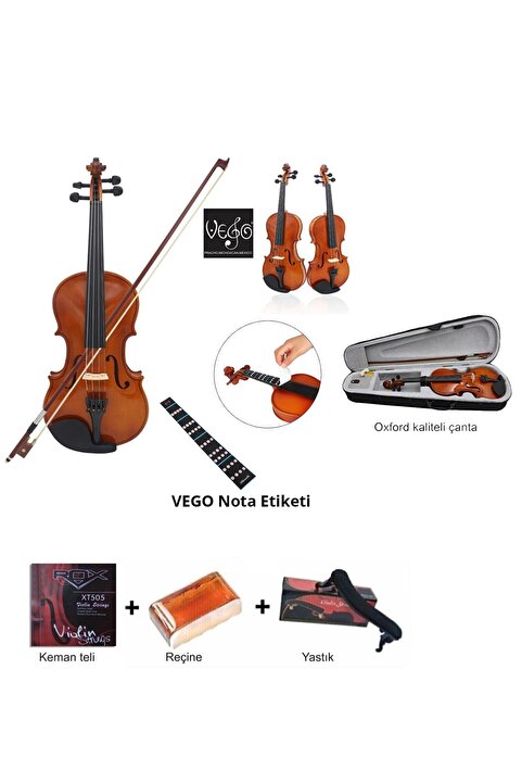 Genel Markalar Str44 4/4 (TAM BOY) Öğrenci Keman Yay Yastık Reçine 1 Takım Tel