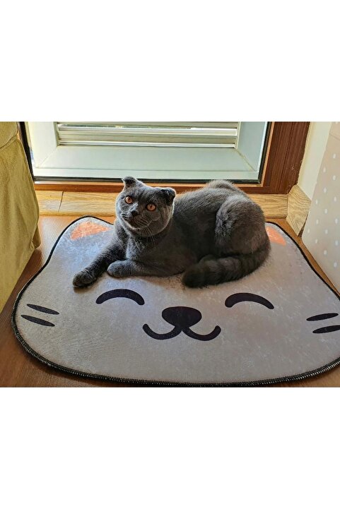 eco concept Kedi Tuvalet Önü Paspası, Kedi Mama Önü Paspası, Kedi Desenli Paspas, 50x60 Cat01ps