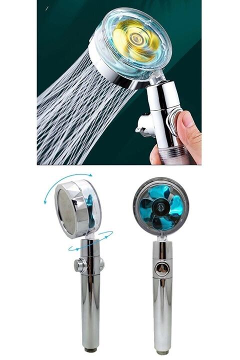 MOONSHOP Su Tasarruflu 360 Derece Dönebilen Turbo Pervaneli Tazyikli Duş Başlığı.