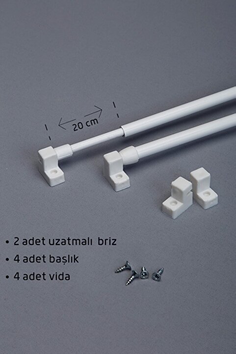 Genel Markalar 30 - 50 Cm Ayarlanabilir Briz Çubuğu 2 Adet Alüminyum Perde Borusu 4 Adet Başlık