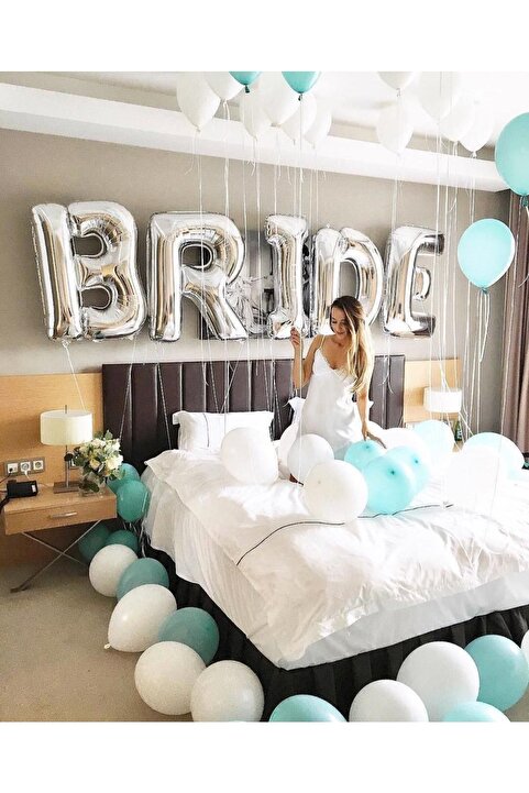 Huzur Party Store Bride Yazılı Büyük Boy Her Harf 100 Cm Folyo Balon Gümüş Renkli Gri Renginde Bekarlığa Veda Partisi