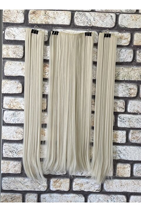 Fenomen Peruk Yarımay+2 Yan Soğuk Sarı Düz Çıt Çıt -75 Cm -230 Gram