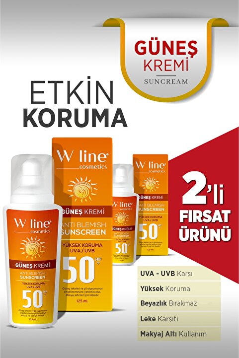 wline Yüksek Korumalı Spf 50+ Yüz Ve Vücut Güneş Kremi 125ml+125ml 4 Mevsim Güneş Kremi