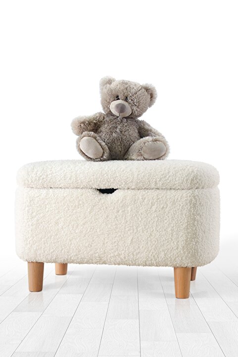Lorence Home Yomme Çocuk Sandikli Puf -beyaz Teddy
