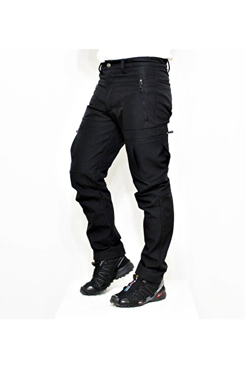 Mudwill Siyah Zipper Kargo Cepli Softshell Pantolon