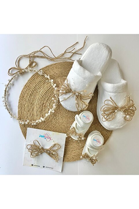irembaby Anne Bebek Lohusa Seti Hasırlı Lohusa Tacı Terlik Bebek Ayakkabısı Ve Bebek Saç Bandı Lohusa Takımı