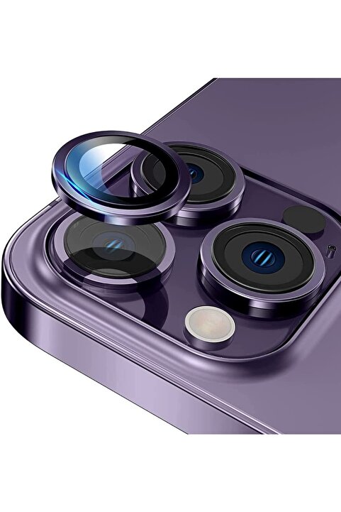 Fibaks iPhone 14 Pro Max & iPhone 14 Pro Kamera Lens Koruyucu Temperli Kırılmaz Cam Koruma Derin Mor