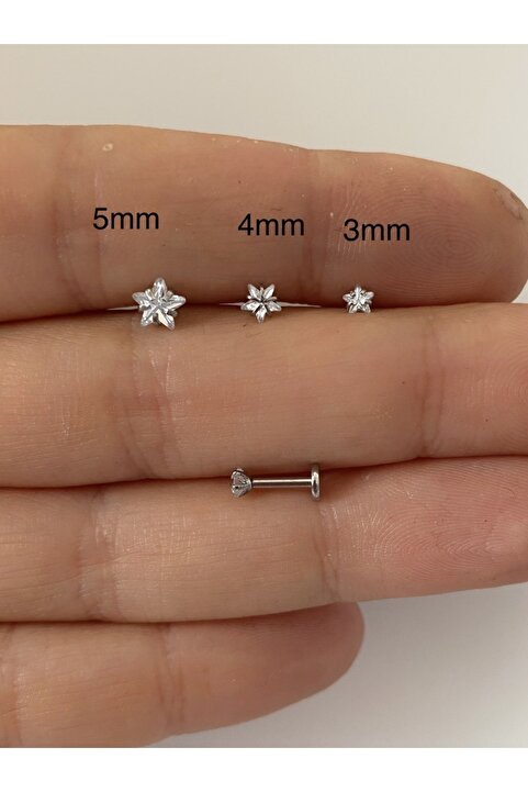Arescollection Cerrahi Çelik Gümüş Renk Tek Taş Yıldız Tragus Helix Kıkırdak Piercing