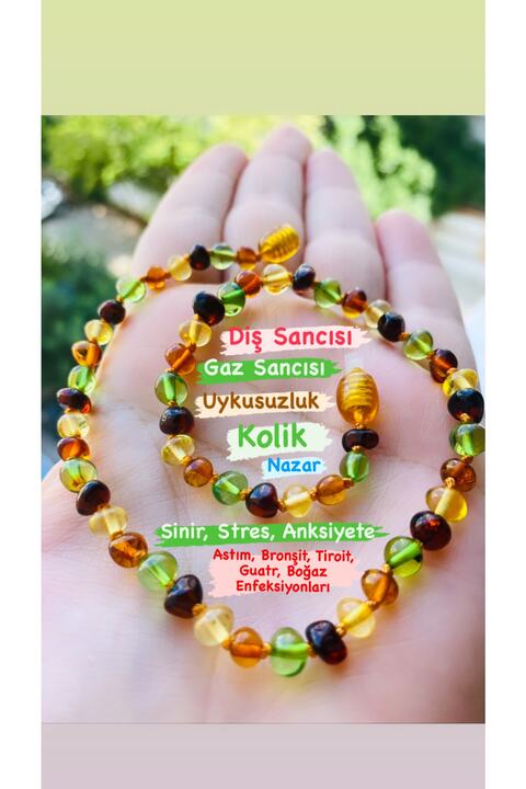 NİSSBEBE Sertifikalı Orijinal Damla Kehribar BEBEK ÇOCUK Kolye 32-40 cm VE YETİŞKİN TURKUAZ BİLEKLİK