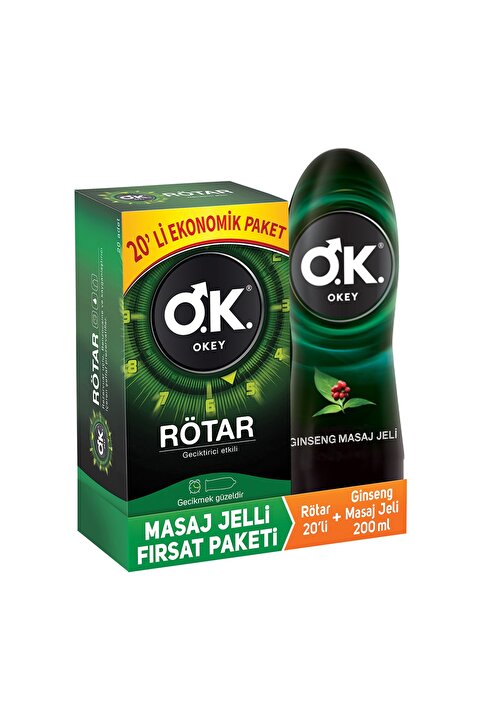 Okey Rötar Geciktiricili 20'li Prezervatif Ginseng Masaj Jeli 200 ml