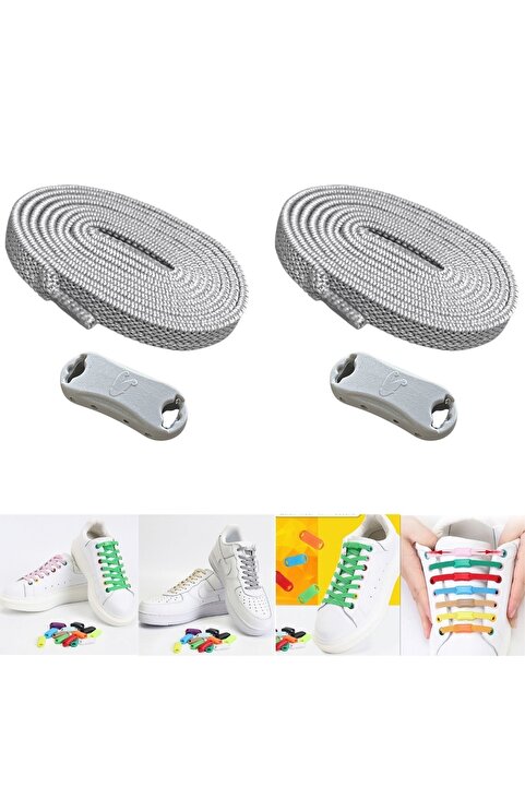 ipekbazaar Takbırak Lastikli Ayakkabı Bağcığı, Bağlanmayan Akıllı Bağcık, Gri