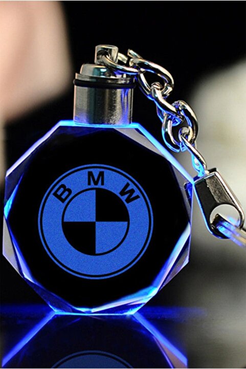 MERTKRİSTAL Led Anahtarlık Bmw Logolu 2d Patlatma Kristal Led Işıklı Anahtarlık, Araba Anahtarlığı