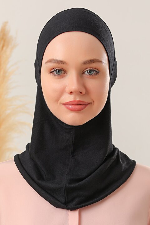 Melodi Scarf Kadın Tesettür Boyunluklu Hijab Bone Likralı Esnek Ninja Bone Siyah