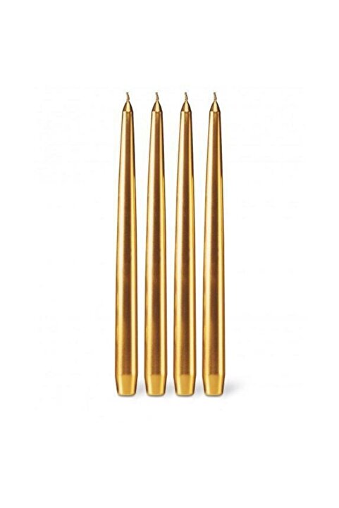 Genel Markalar 4 Adet Altın Konik Şamdan Mumu,gold Şamdan Mum 25 Cm Çok Şık