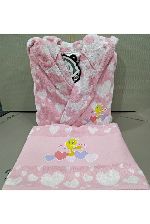 Özdilek Tweety Heart Pembe 7-8 Yaş Çocuk Bornozu Seti