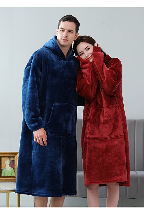 Mulberry 2 Li Wellsoft Kapşonlu Giyilebilir Tv Battaniyesi Unisex Over Size