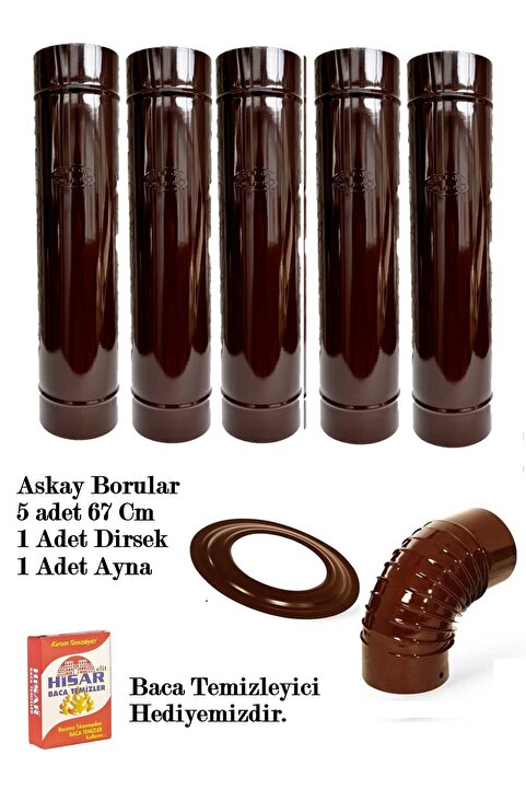 ASKAYYAPI 5 Adet Soba Borusu Dirsek Soba Aynası + Hediye Boru Temizleyici