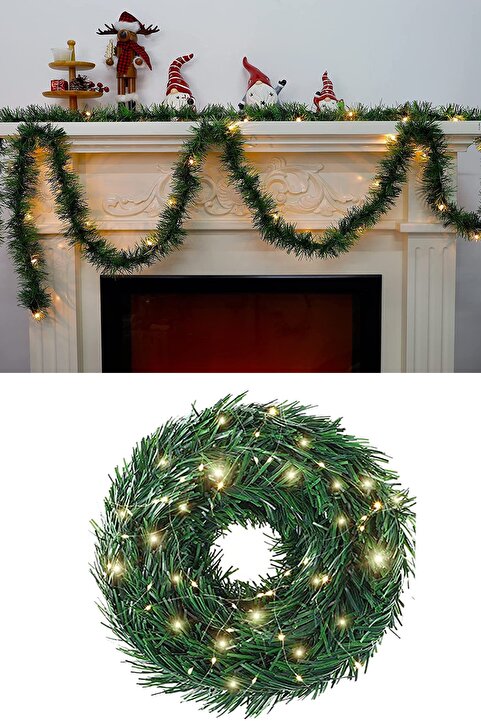 Parti Dolabı Yılbaşı Dekoratif Peri Led Garland Çam Ağaçı Dalı Sarmal Tel Işıklı Yeni Yıl Süsleri 5 Metre Günışığ