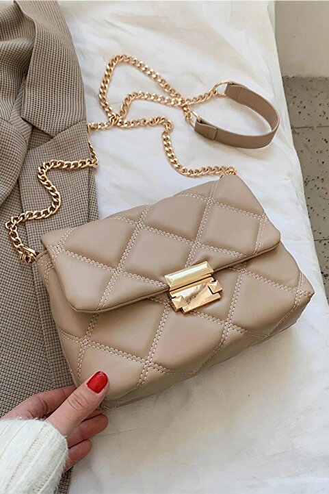 bag&more Kadın Krem Kapitone Desenli Zincir Askılı Omuz Çantası