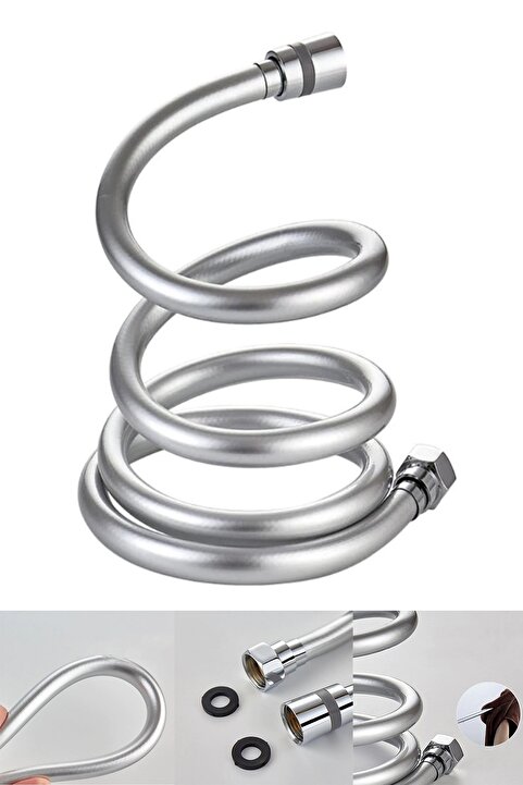 KUSTAR Gümüş Pvc Banyo Duş Hortumu Dayanıklı Banyo Musluk Duş Hortum 1,5 Metre