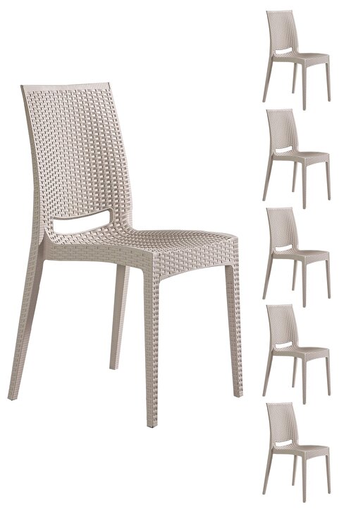 SANDALİE 6 Adet Rattan Cappucino Sandalye / Balkon-bahçe-teras